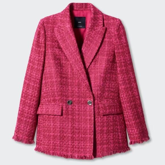 Mango Tweed Blazer Buttons Fuchsia New - Picture 2 of 9
